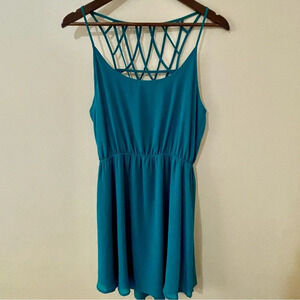 Lost April| Cute Green Caged Back Strappy Summer Dress Mini Skirt Sz M